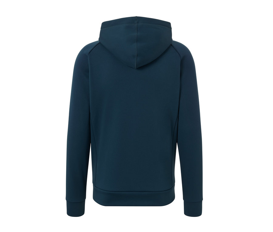 Dunkelblaue Funktions-Kapuzenjacke von hinten.