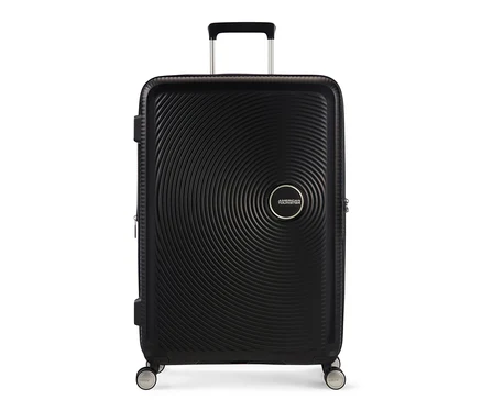 Ein mittelgroßer, schwarzer American Tourister Hartschalenkoffer »Soundbox« Spinner.