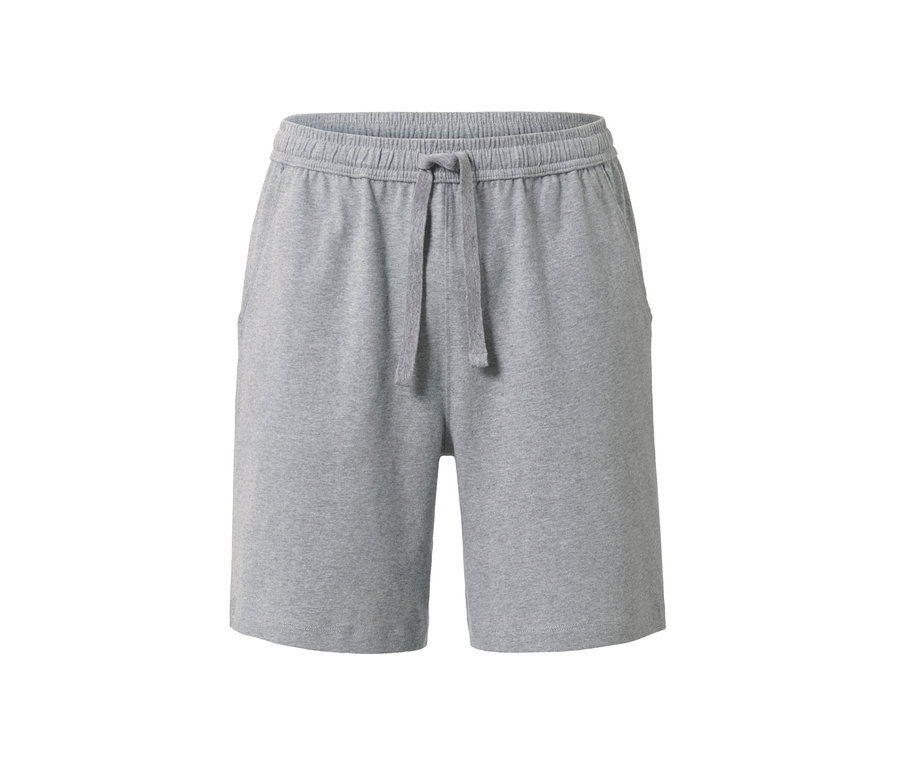 Graue kurze Relaxhose mit Kordelzug.