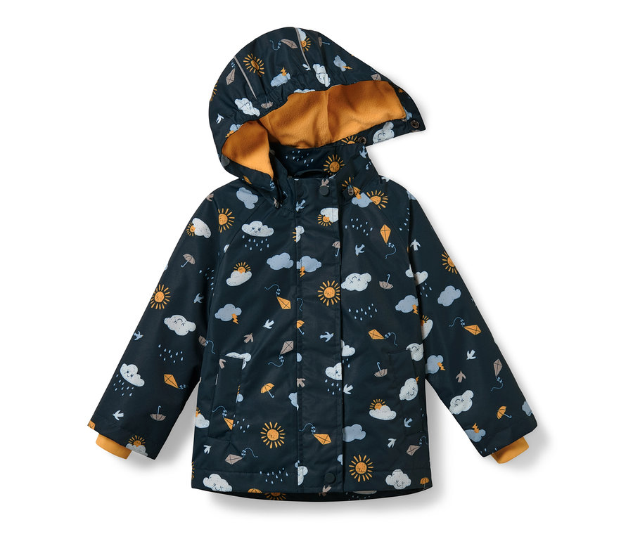 Dunkelblaue Kleinkind-Thermo-Regenjacke mit Alloverprint.