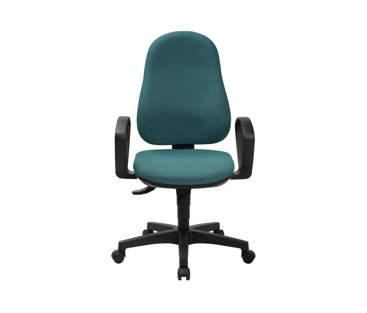 Petrolfarbener Topstar Stuhl »Support SY« mit schwarzem Rahmen und Armlehnen.