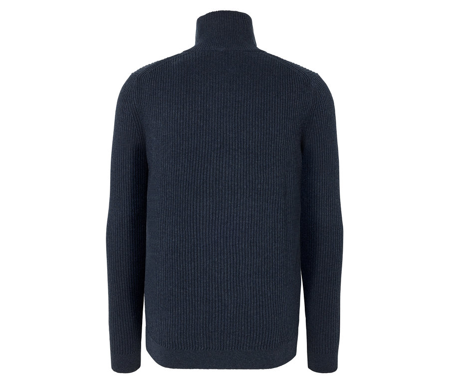 Eine navy melierte Strickjacke.