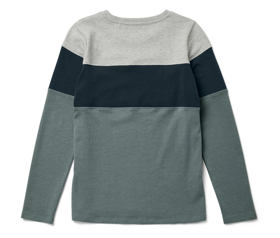 Langarmshirt in Grau, Dunkelblau und Grün.