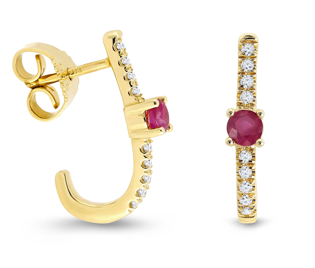 Zwei Ohrstecker 585 Gold mit Diamanten und Rubinen.