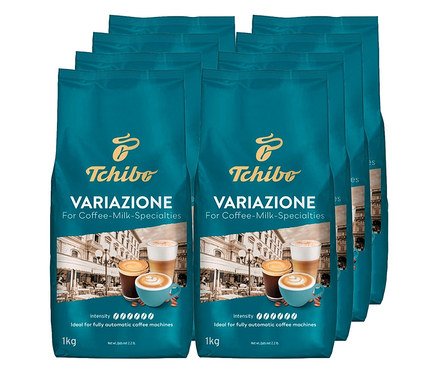 Sechs Packungen Tchibo Variazione Kaffee für Kaffee-Milch-Spezialitäten.