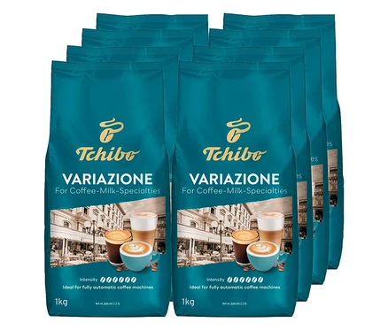 Sechs Packungen Tchibo Variazione Kaffee für Kaffee-Milch-Spezialitäten.