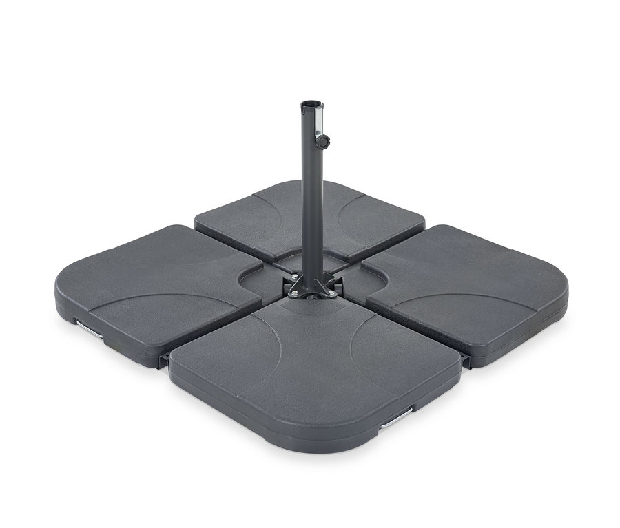 Ein Leco Plattenset für Kreuzständer, ein quadratischer, grauer Sonnenschirmständer.