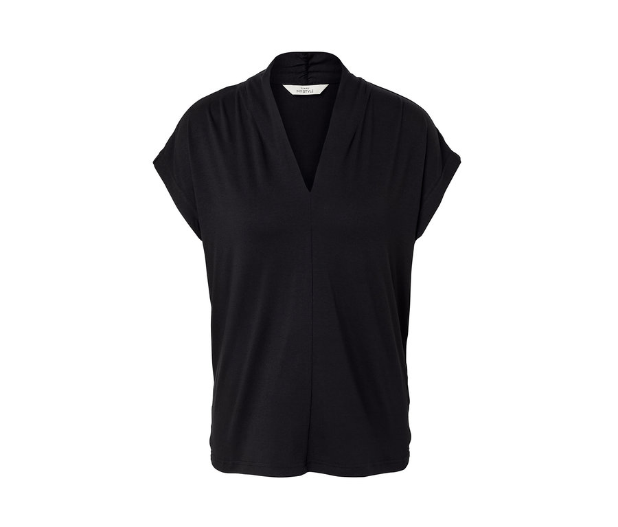 Schwarzes Blusenshirt mit V-Ausschnitt.