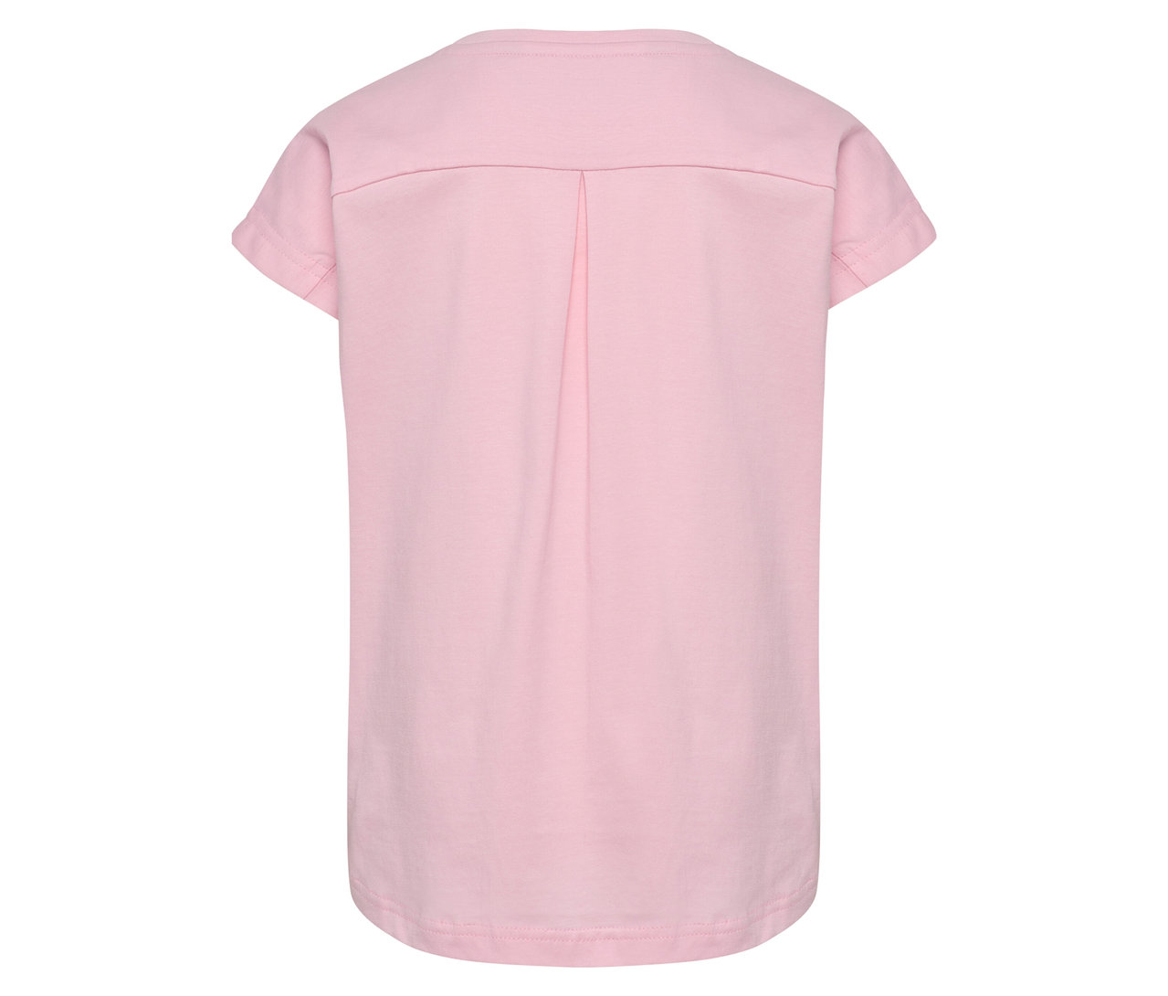 Rückansicht des rosa hummel® HMLJR Reg T-Shirts Big Bee mit kurzen Ärmeln.
