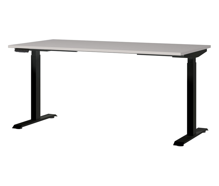 Freistehender, höhenverstellbarer Schreibtisch »Lissabon«, 160 cm, mit kaschmirfarbener Platte und schwarzem Gestell.