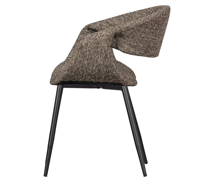 Detailansicht eines einzelnen braun-schwarzen WOOOD Esszimmerstuhls »Yossi« mit Metallfuß.