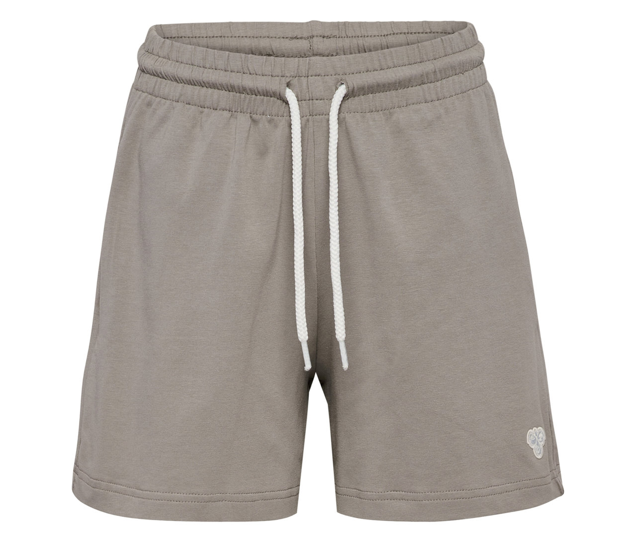 Nahaufnahme der hummel® HMLJR Loose Solid Shorts in Grau mit weißem Kordelzug.