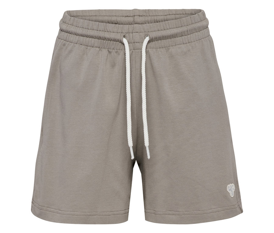 Nahaufnahme der hummel® HMLJR Loose Solid Shorts in Grau mit weißem Kordelzug.