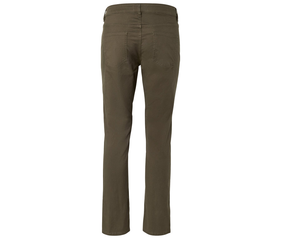 Nahaufnahme der Rückseite einer olivgrünen Hose.
