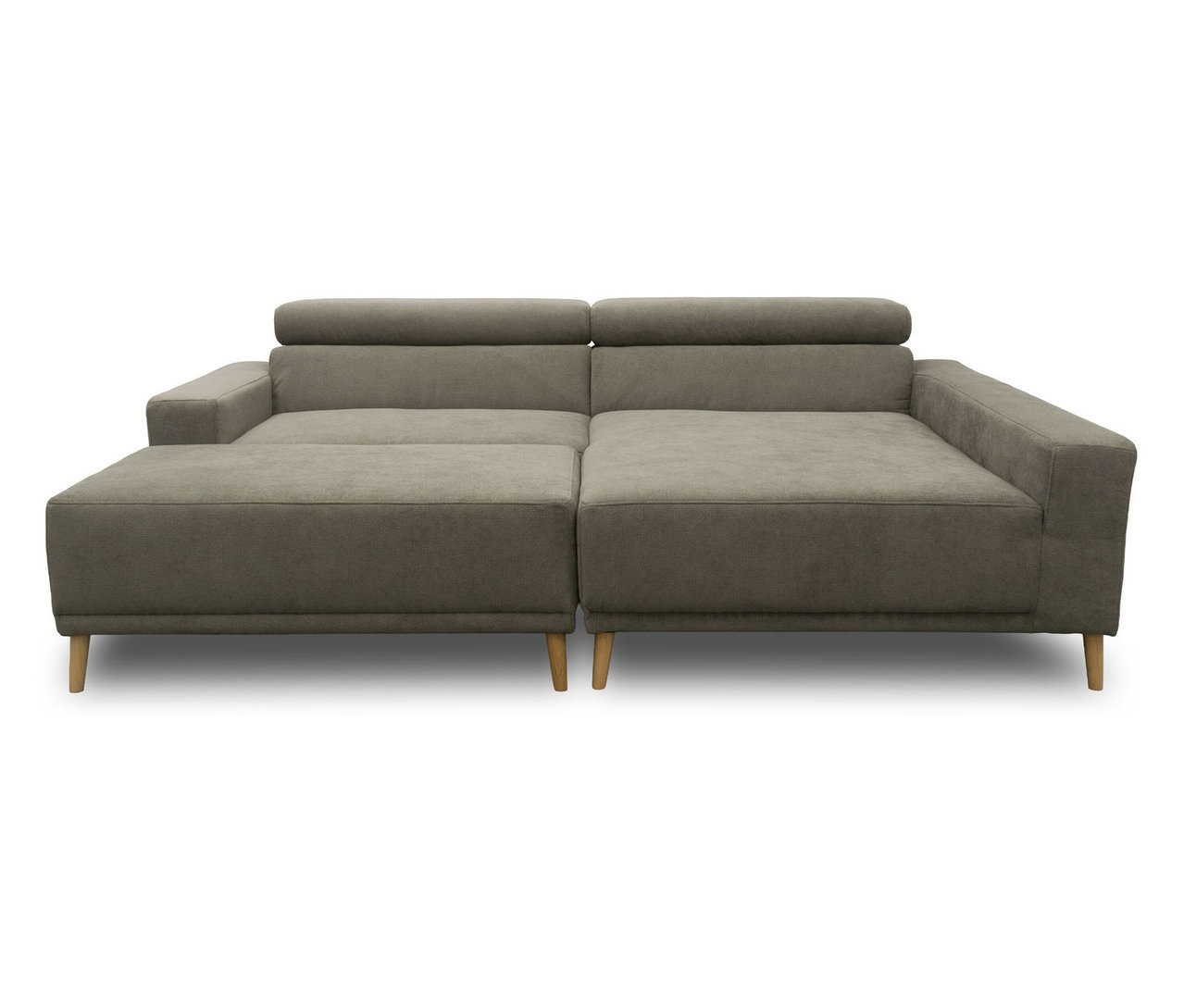 DOMO Eck-Schlafsofa #Malmö# in Grau mit Longchair links und Holzfüßen.
