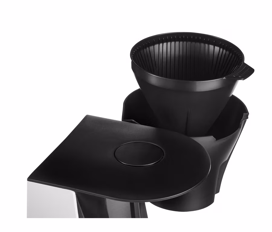 Detailaufnahme einer weißen »Let's Brew« Filterkaffeemaschine.