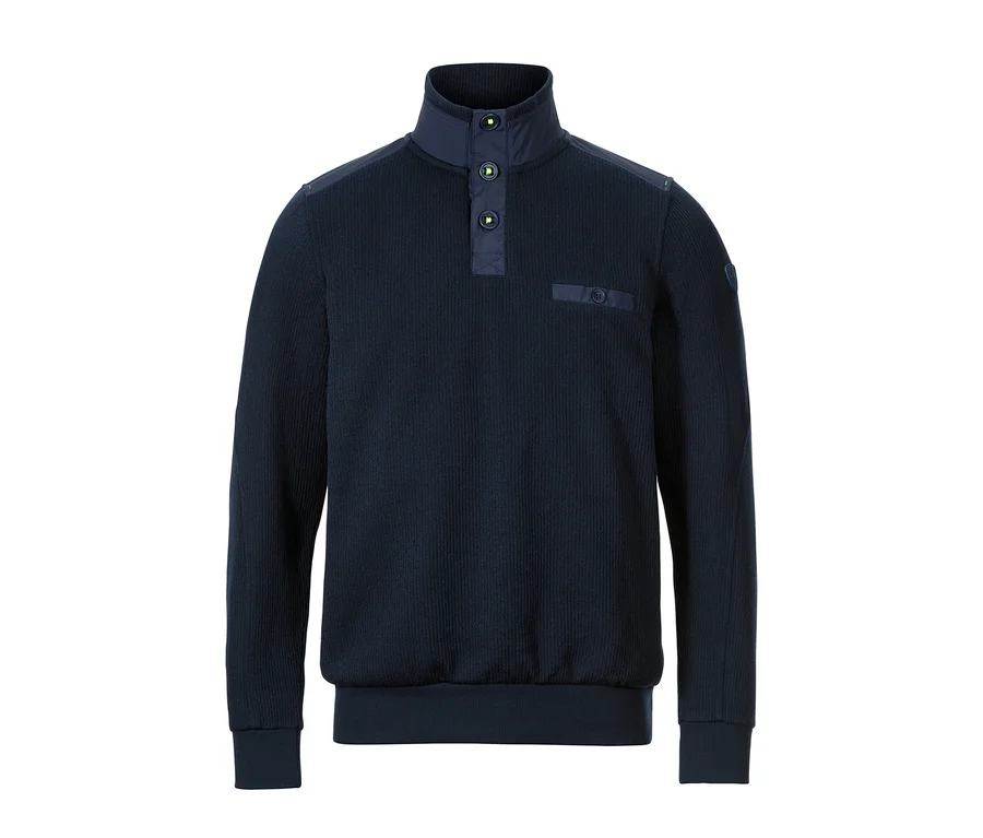 Marineblauer Strickfleece-Troyer mit Knöpfen.