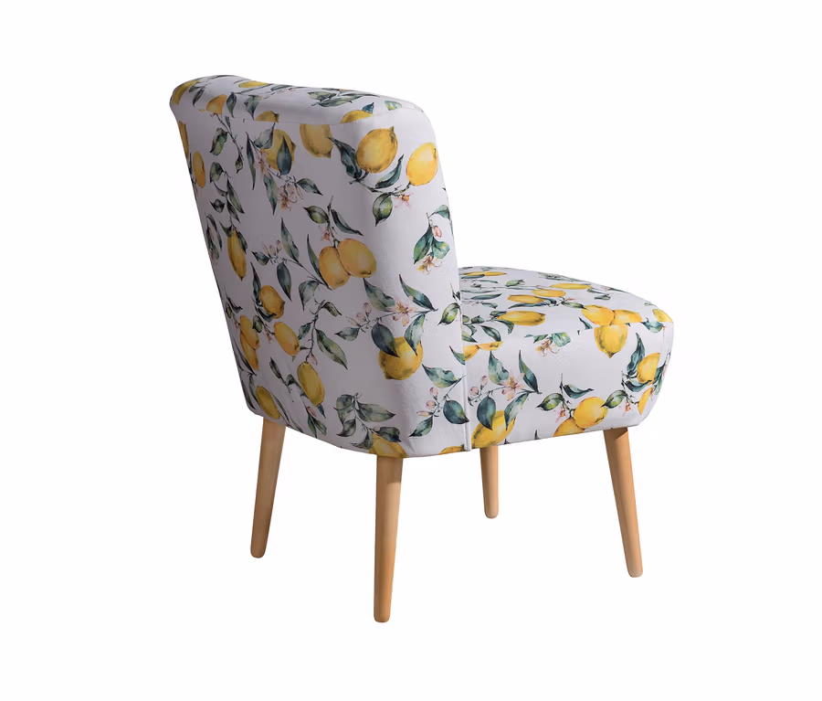 Rückansicht des Cocktailsessels »Fiona« mit Zitronenprint.