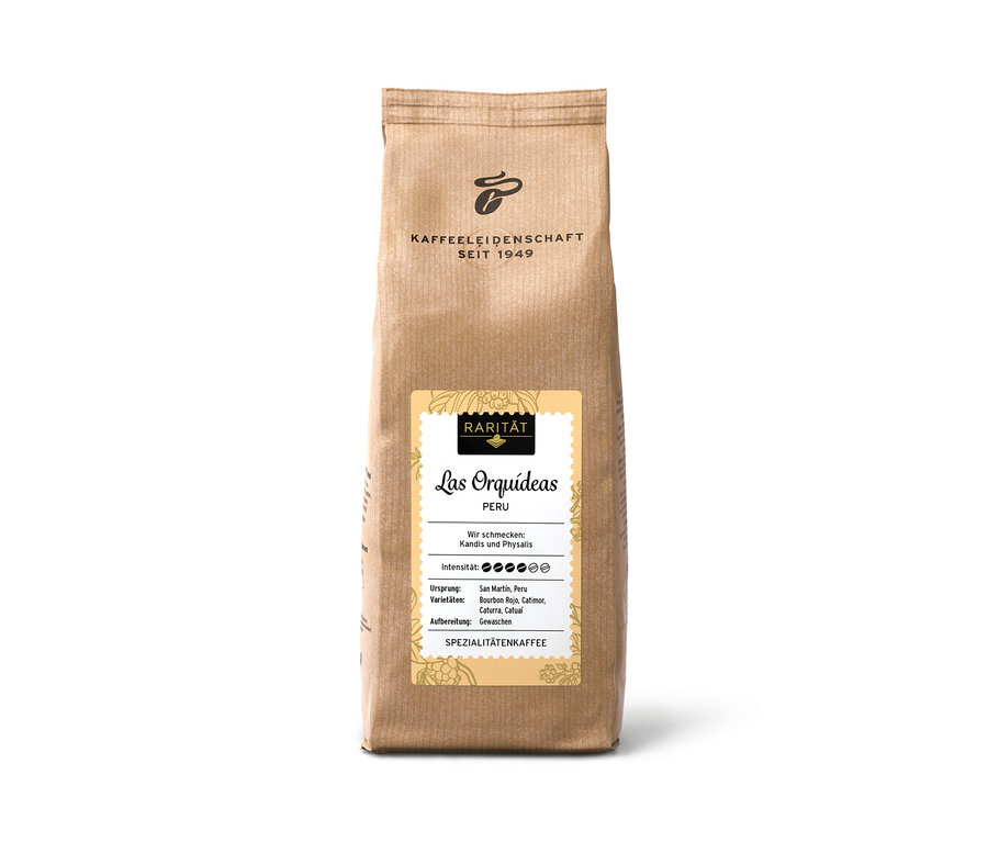 Eine Packung Rarität »Las Orquídeas Peru« - 500 g Ganze Bohne.
