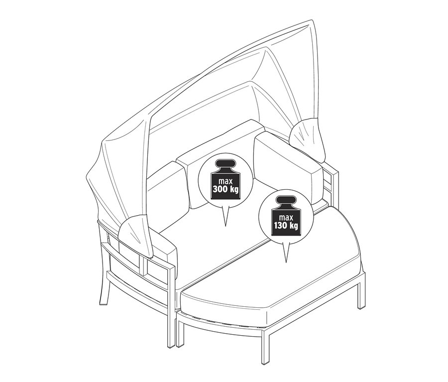 Illustration einer Sonneninsel mit Aluminiumgestell.