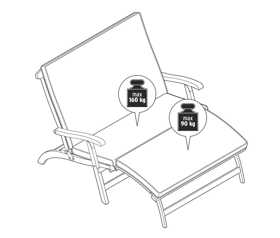 Illustration eines Doubledeckchairs mit abnehmbarem Fußteil.