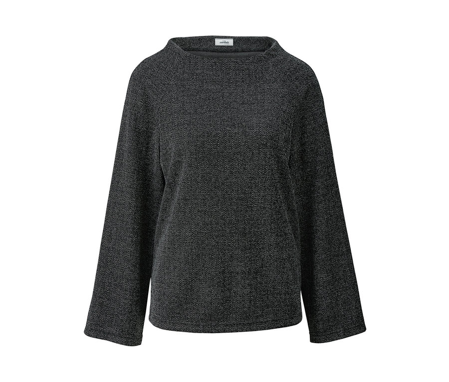 Graues Sweatshirt mit langen Ärmeln.