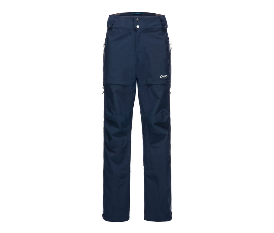 Eine dunkelblaue High-End-Skihose »PYUA« vor einem weißen Hintergrund.