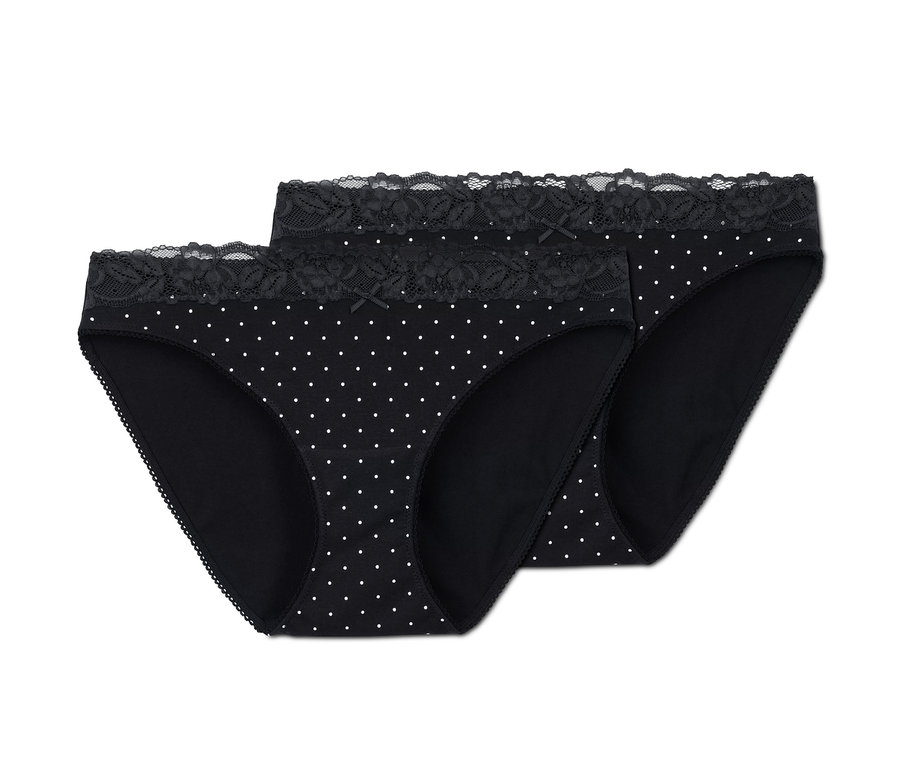 Zwei schwarze Slips mit weißen Punkten.