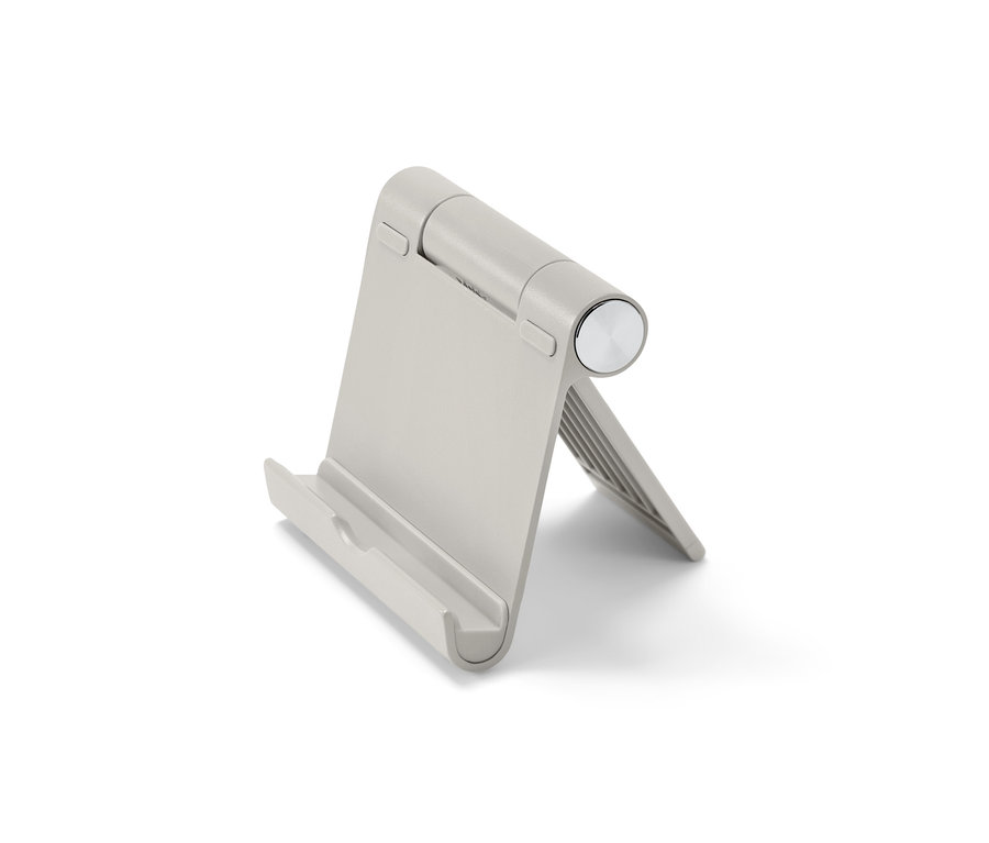 Grauer Smartphone- und Tablet-Ständer.