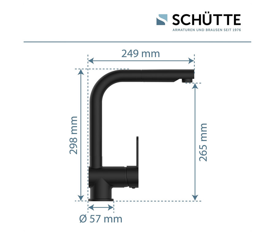 Abmessungen der schwarzen, matten Küchenarmatur „London“ von Schütte.