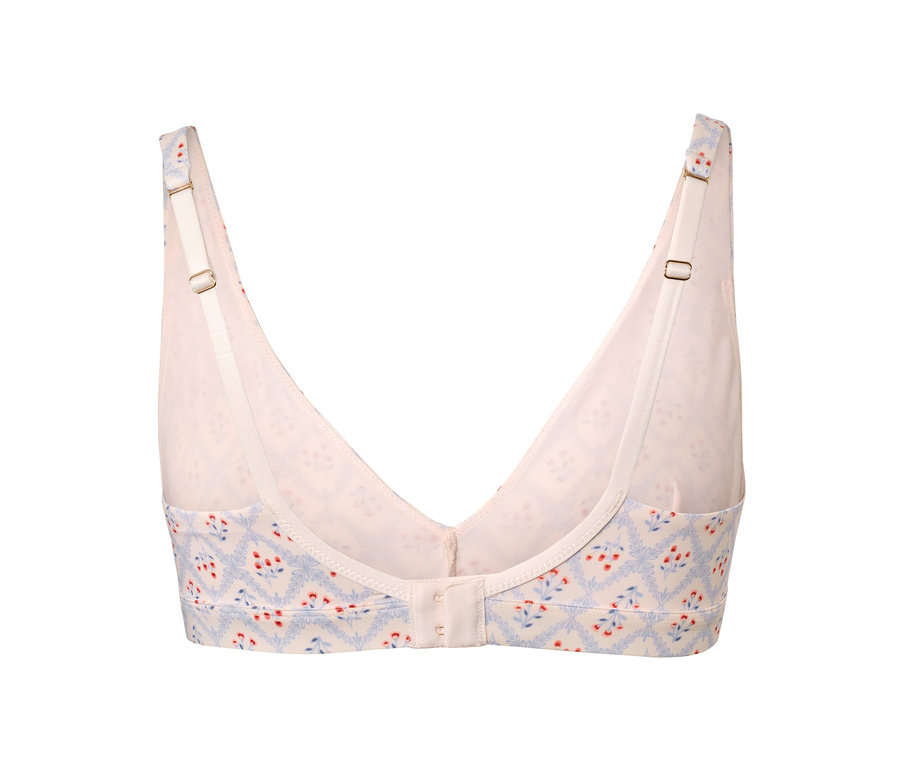 Rückansicht eines Komfort Soft-BHs mit Blumenmuster.