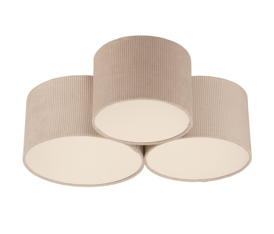 Nahaufnahme der JUST LIGHT Deckenleuchte »DURO« mit drei beige Lampenschirmen.