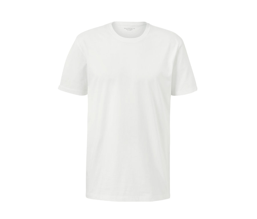 Ein weißes T-Shirt mit Rundhalsausschnitt.