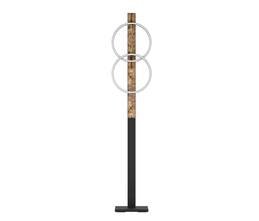 Eglo LED-Stehleuchte »Boyal« mit Holzsäule und zwei runden LED-Leuchten.