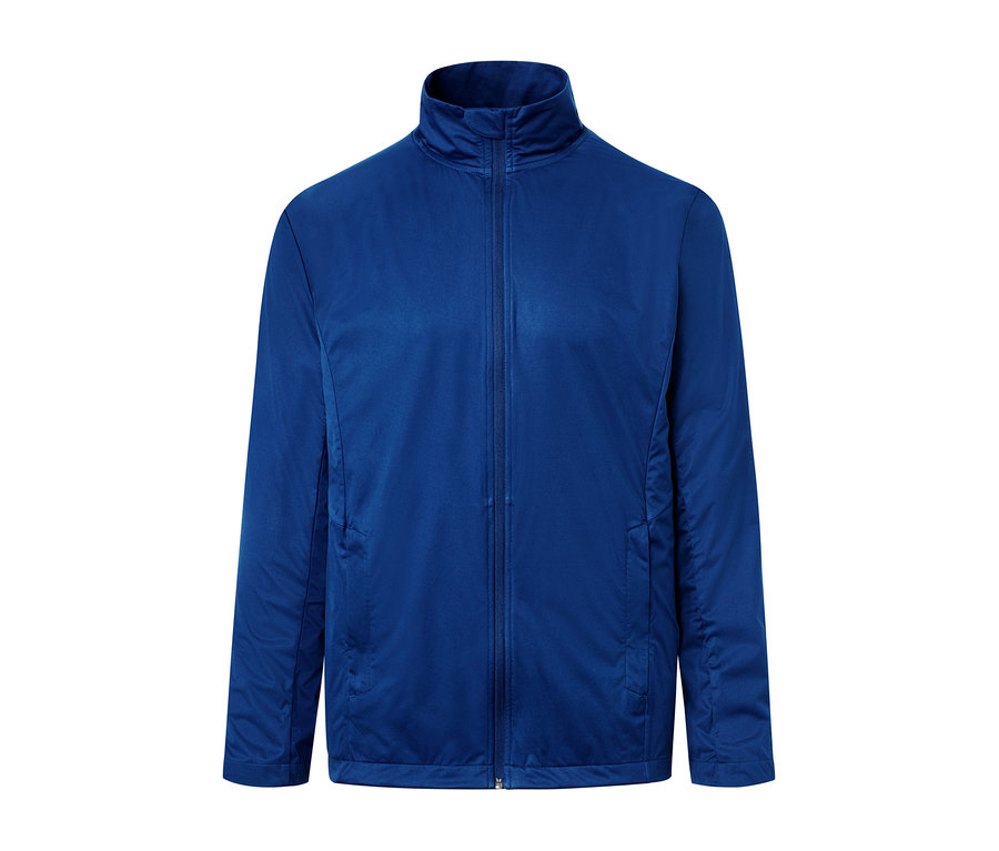 Blaue Windprotection-Funktionsjacke.