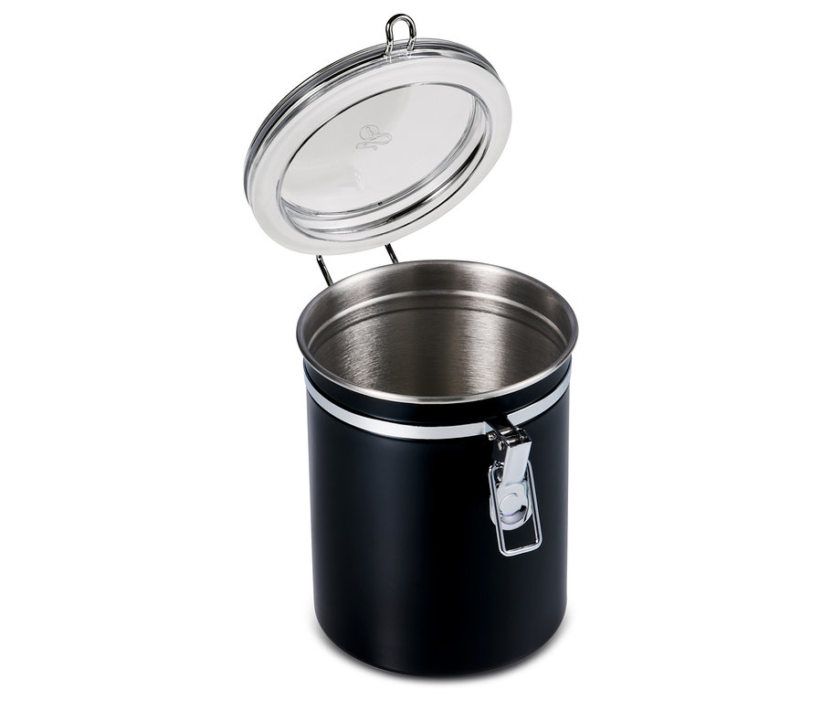 Geöffnete schwarze Aromadose.