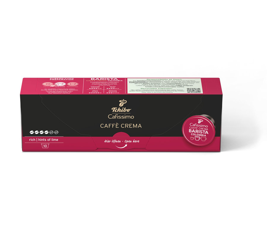 Eine Packung Cafissimo Barista Caffè Crema Colombia Kapseln.