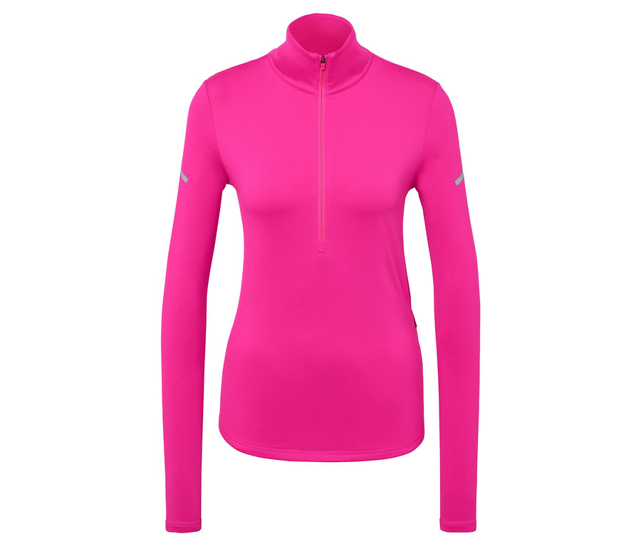 Pinkes Langarmshirt mit Reißverschluss am Hals.