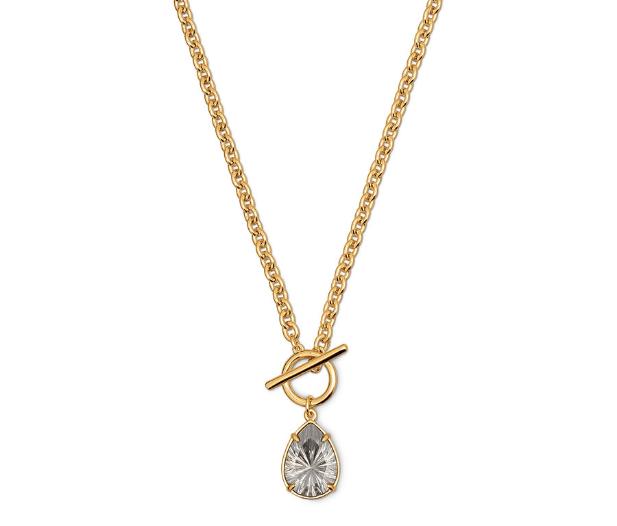 Goldene Halskette mit tropfenförmigem Anhänger.