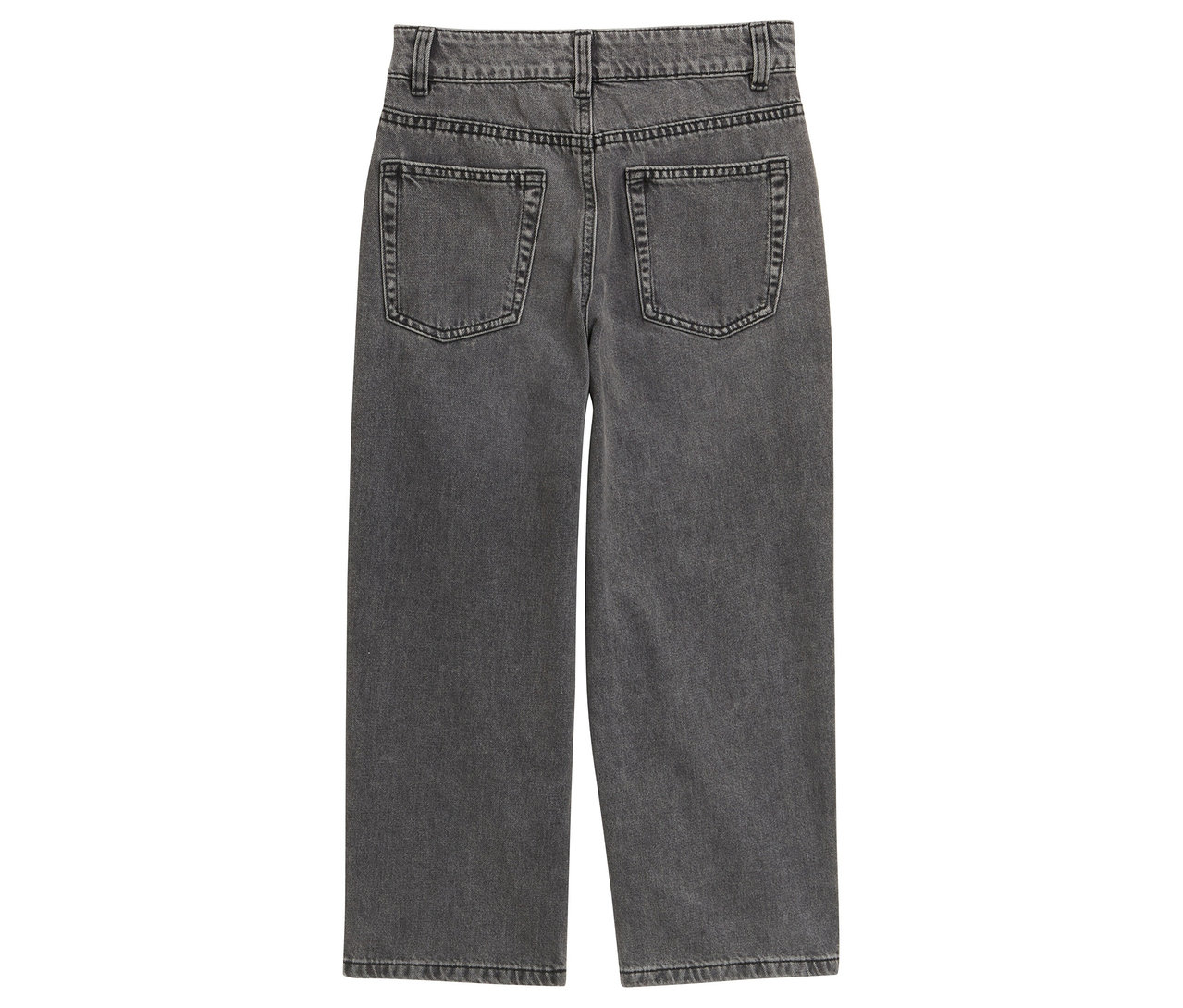 Graue Wide-Leg-Jeans von hinten.