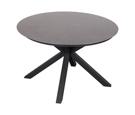 Grauer deVries Tisch, Durchmesser ca. 120 cm, mit schwarzem Untergestell.