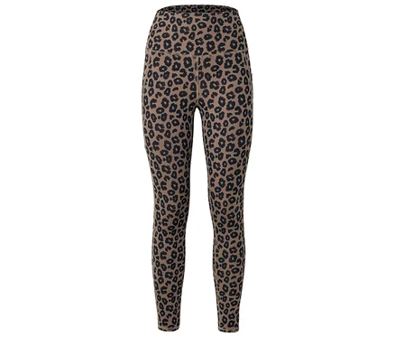Braune Leggings mit schwarzem Leopardenmuster, von vorne fotografiert.