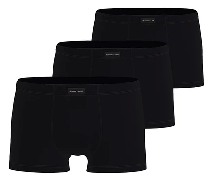 Drei schwarze Tom Tailor Boxershorts sind übereinander gestapelt.