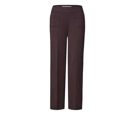 Dunkelbraune Street One Stoffhose mit hohem Bund und zwei aufgesetzten Vordertaschen.