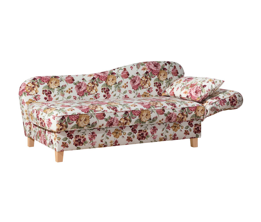 Blumige Recamiere »Saturn« mit Stauraum, rechts, mit Kissen.