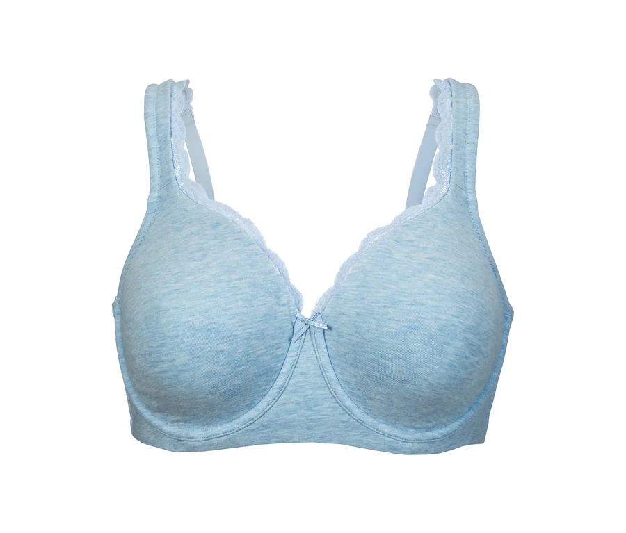 Hellblauer Bügel-BH mit Spitze.