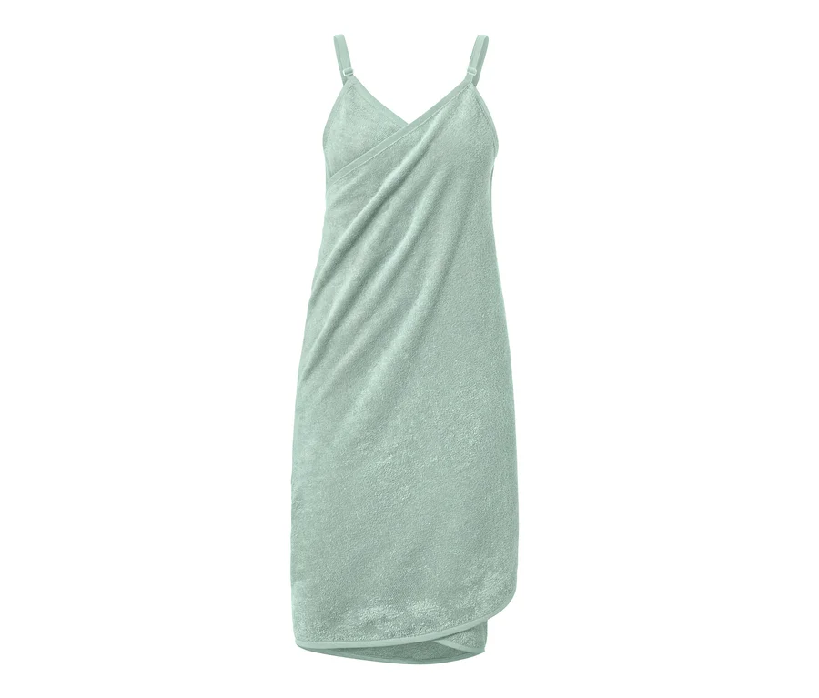 Grünes Handtuch-Kleid mit Trägern.
