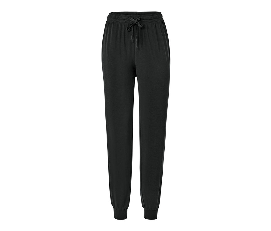 Schwarze Pyjamahose mit Kordelzug in der Taille.