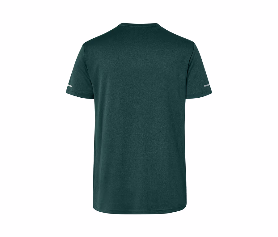 Rückansicht des grün melierten Funktionsshirts.