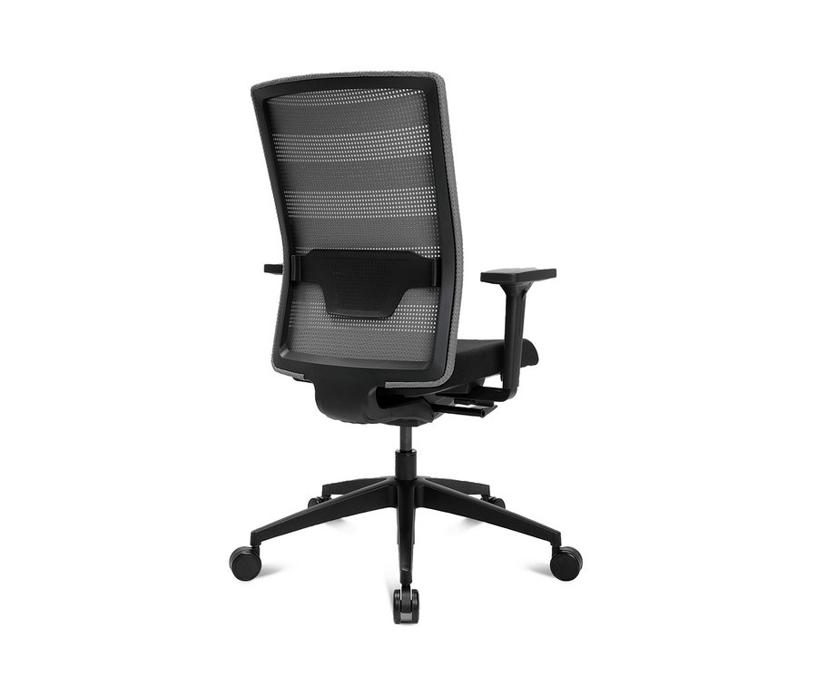 Detailansicht von hinten des grauen Topstar Bürostuhls »Airwork« mit schwarzem Fußkreuz auf Rollen.